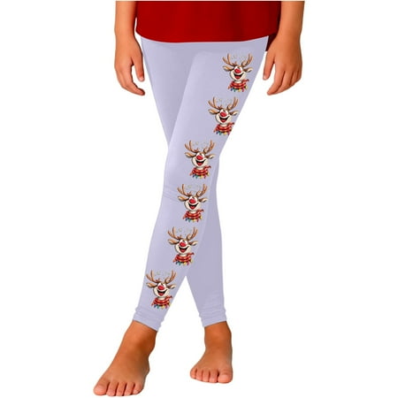 Holiday Reindeer Pattern High-Rise Elasticated Sports Jogger Pants for Girls - Festive Christmas Leggings with Stretchy Fit