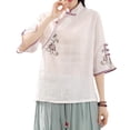 thumbnail image 3 of YM YOUMU Women Floral Blouse Ethnic Embroidery Floral Shirt 3/4 Sleeve Tops, 3 of 3