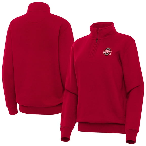 Women's Antigua  Scarlet Ohio State Buckeyes Victory Quarter-Zip Sweatshirt