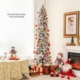 thumbnail image 3 of Costway 6 FT Pre-Lit Slim Christmas Tree Flocked Decoration with Pine Needles & Lights, 3 of 10