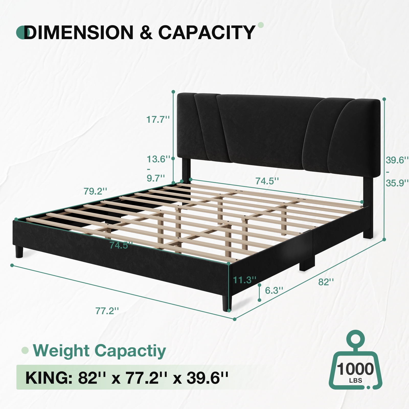 Novilla Full Bed Frame Upholstered Platform Full Size Bed Frame with Adjustable Headboard, Strong Weight Capacity, No Box Spring Needed, Easy Assembly, Black