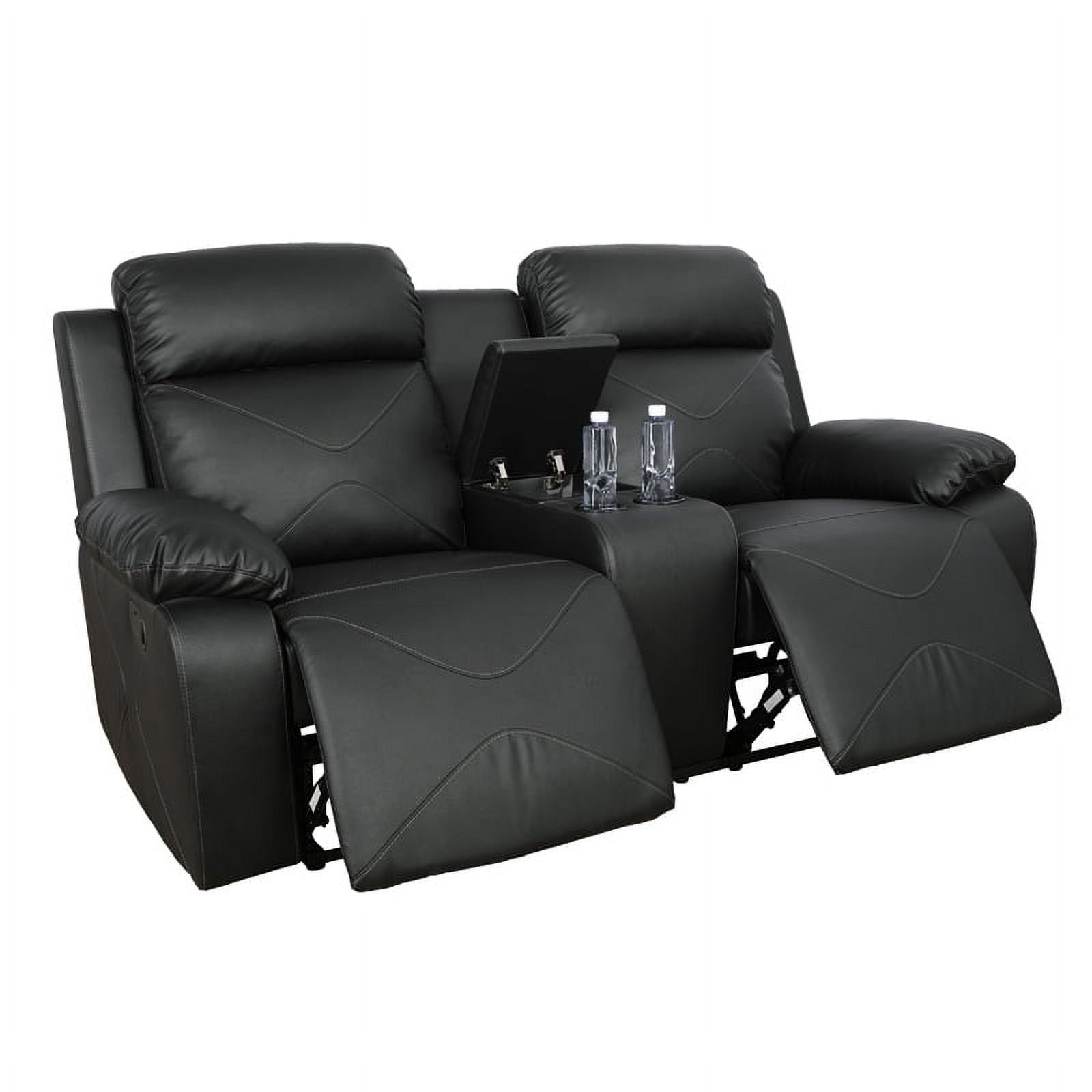 MAYEERTY Reclining Loveseat, 2-Seat Breathable Leather Recliner with Storage & Cup Holders for Living Room, Black
