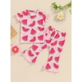 thumbnail image 5 of Aojekbee Kids Girl Summer Outfits Floral/Watermelon Print Short Sleeve T-Shirt and Elastic Flare Pants Cute 2 Piece Clothes, 5 of 10