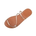 thumbnail image 2 of PiGOGI Women's Metallic Thin Strap Flat Sandals Non-Slip Comfortable Slide Summer Silver 5.5, 2 of 8