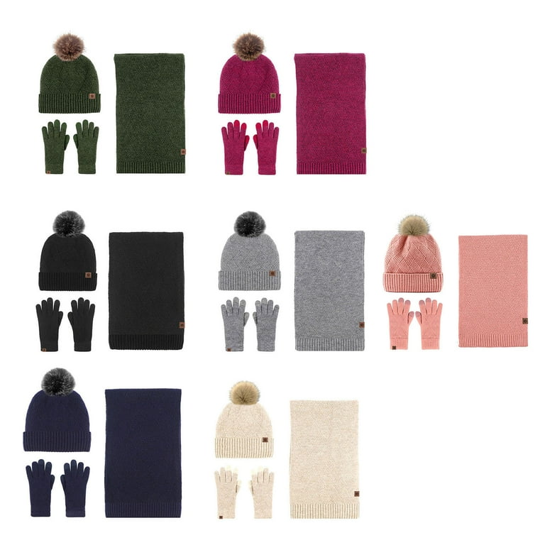 Nsxcdh Wool Hat Scarf Gloves Set Warm Knit Double Layer Cozy