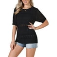 thumbnail image 4 of INSPIRE CHIC Crochet Tops for Women's Summer Sweater Lightweight Short Sleeve Pullover Knit Top S Black, 4 of 6