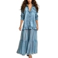thumbnail image 2 of Hvogkswy Denim Dress for Women Long Sleeve Lapel Button Down Flowy Long Dress Loose Bohemian Denim Shirt Maxi Dresses with Ruffle Hem, 2 of 5