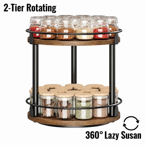 NATPLUS Wood 360 Degree Rotating Multi-Function 2-Tier Organizer Turntable