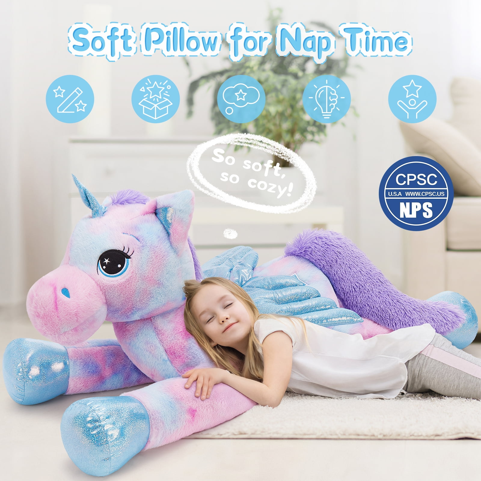 MorisMos 43'' Giant Unicorn Stuffed Animal Soft Unicorn Plush Toy with Wings