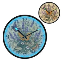 Voice Activated Clock with Glow Light 12 Inch Large Silent Wall Clock Battery Operated for Home Decor Butterflies and Lavender Pattern