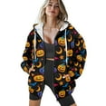 thumbnail image 4 of COEQINE Full Zip Up Women's Hoodie Sweatshirts Fashion Y2K Casual Wear Long Sleeve with Pockets Pumpkin Moon Star and Bat Sweater Print Fall Winter Oversized Outfits, M, 4 of 7