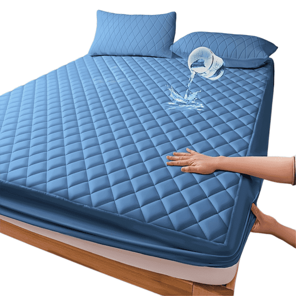 OKG Fitted Mattress Protector, Waterproof Quilted Deep Pocket, Blue Full
