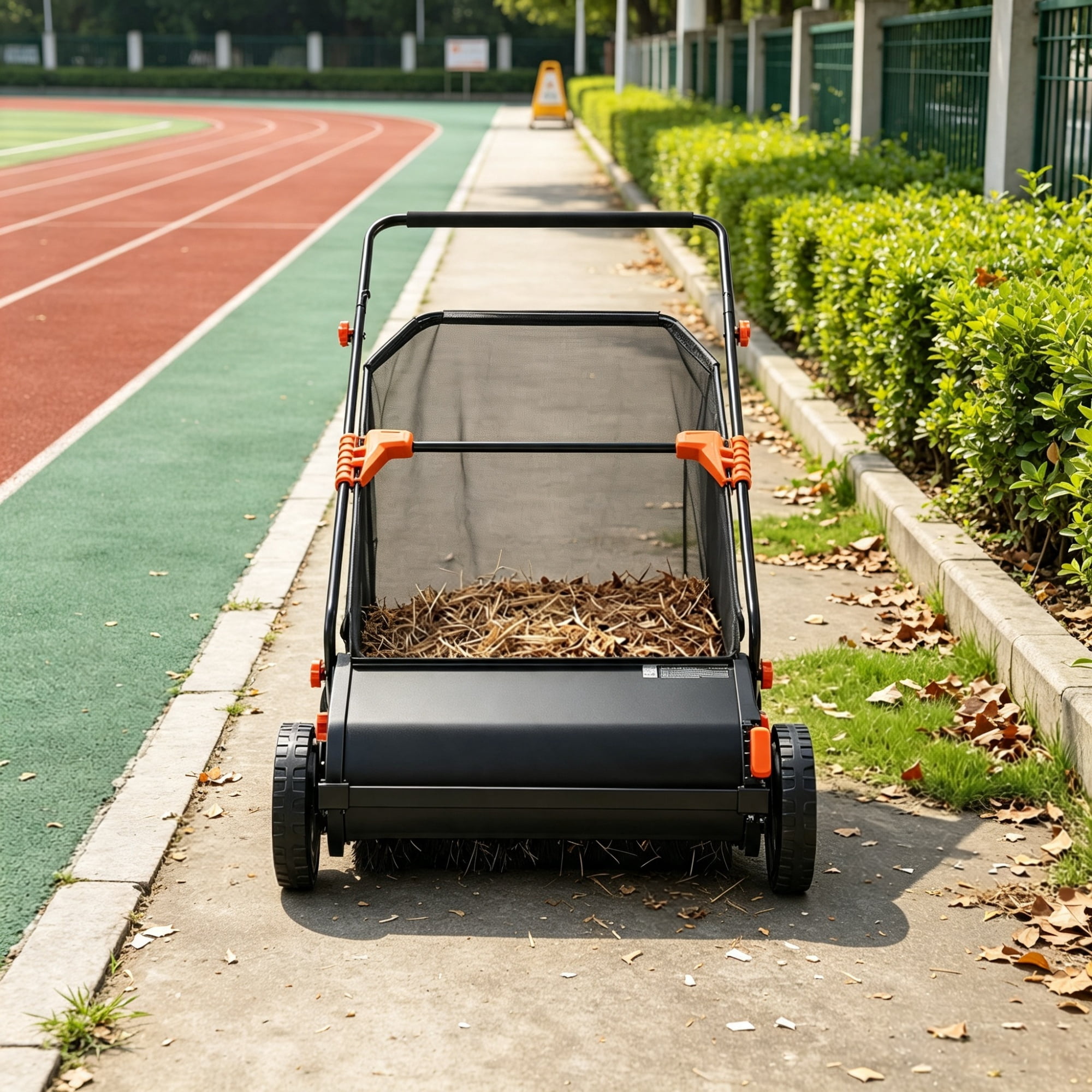 26" Push Lawn Sweeper, 7 cu. ft. Leaf & Grass Collector with Adjustable Brush Height & Rubber Wheels