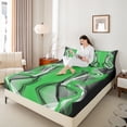 thumbnail image 4 of Feelyou Chic Abstract Ombre Queen Sheet Sets, Pink Green Gradient Striped Flat Sheet, Boho Modern Art Queen Fitted Sheet, Ultra Soft Bedroom Decor, 4 Pieces, 4 of 7