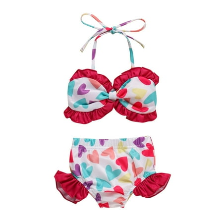 Utlike Girls Swimwear Summer Toddler Baby Beach Bathing Suit Swimsuit Halter Bikini Top + Shorts Swimsuit Cute Beach Bathing Suit For Sweet Girls