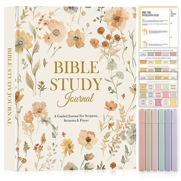 Lanpn Journaux d'Étude Biblique pour Femmes avec Onglets et Surligneurs, Journal Dévotionnel Quotidien pour la Prise de Notes à l'Église, Cahier de Prière Biblique en Cuir, Cadeau Basé sur la Foi Religieuse Chrétienne