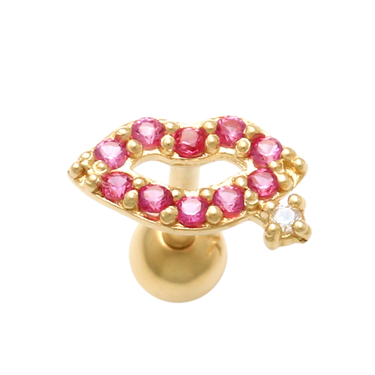 Anygolds 14K Real Solid Gold Ruby Lip CZ Earrings with Screwback Stud