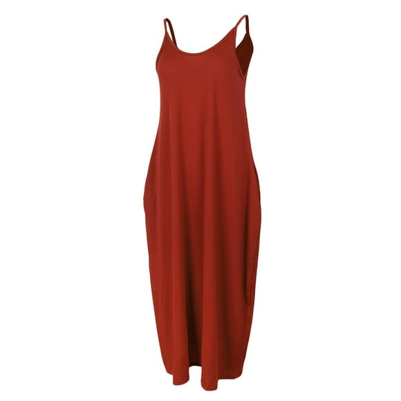 Vestido maxi Hugo largo sin mangas con cuello en V para mujer naranja XL