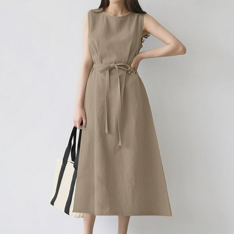 knee length dresses for ladies Linen Dress ALLEGRA With Open Back and Bow main image 1