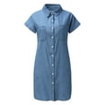 thumbnail image 2 of NECHOLOGY Womens Dresses Dresses Summer Solid V Pocket Dress Long Sleeve Button Loose Denim Casual Women Dress Short Homecoming Dresses Light blue Large, 2 of 5