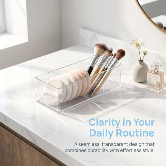 Acrylic Makeup Brush Box, Transparent Cosmetic Organizer for Bathroom Drawer Organizer Table Cosmetic Sundries Classification(Single Grid)