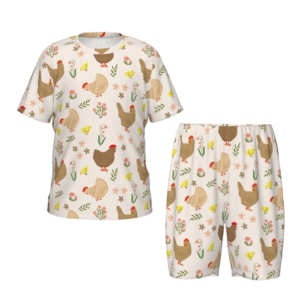 Balery Chicken Family Conjunto de Pijama Infantil de Manga Corta con Estampado – Ropa de Dormir de Algodón Suave-XX-Large