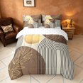 thumbnail image 3 of Manfei Boho Sun and Leaf Twin Bedding, Mid Century Geometric Bedding Comforter Set, Brown and Beige, Reversible 7pcs, 3 of 6