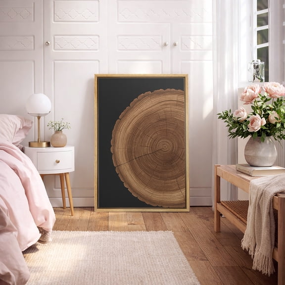 Framed Canvas Print Tree Ring Wall Art Rustic Nature Decorative for Living Room Bedroom - 16"x24" NATURAL