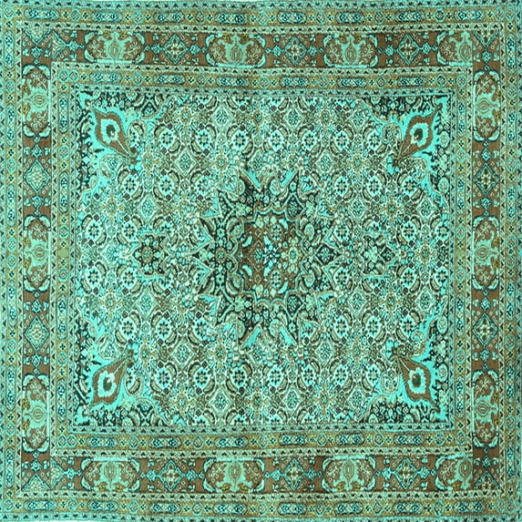 Ahgly Company Indoor Square Persian Turquoise Blue Traditional Area Rugs, 5' Square