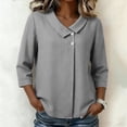 thumbnail image 3 of Womens Linen Shirts Summer 3/4 Sleeve Tops Dressy Casual Buttons V Neck Blouse Loose Fit Lightweight Tunic Tops,Gray,M, 3 of 8