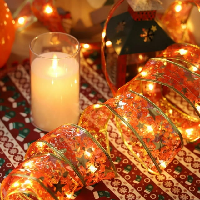 COM1950s Christmas Ribbon Lights,Battery Operated Led Christmas Tree Decorations with Flexible Wire for Indoor Outdoor Holiday Festive Party Home Decor