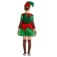 thumbnail image 4 of Aislor 3Pcs Girls Christmas Elf Outfit Long Sleeve Santa Helper Fancy Dress with Hat and Stockings Green 150, 4 of 7