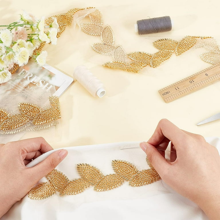 princess polly baby blue dress 2 Yards/1.8m Leaf Beaded Trim Gold Beads Beaded Mesh Trim 84mm Elegant Leaf  Pattern Bead Trim Banding Garment Applique Lace Trim Wedding Bridal Dress  Sewing Trim
