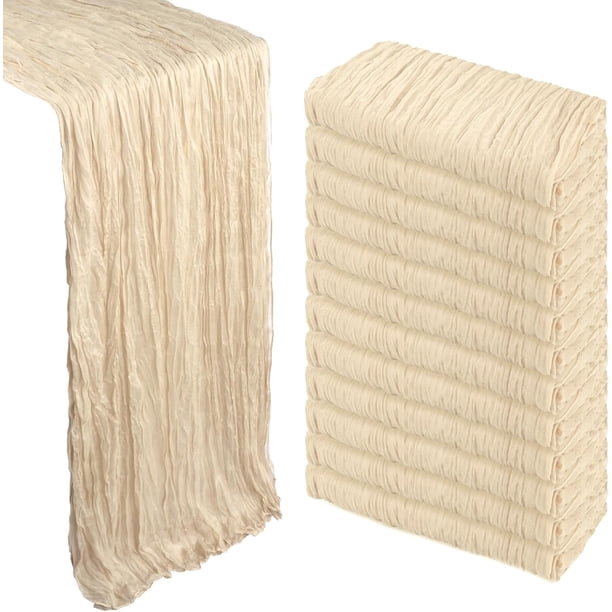 Pack de 12 caminos de mesa de gasa color beige de 10 pies, camino de mesa de estopilla de 35x120 pulgadas, bóheme, transparente, rústico, para decoración de fiesta, baby shower, boda, decoraciones de