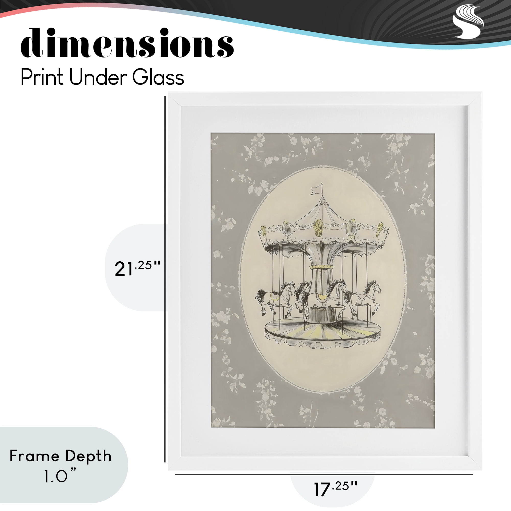 Stupell Industries Gentle Floral Carousel White Framed Print Under Glass, design by Arlington Prints