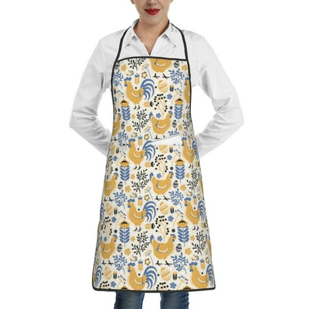 

Pofeuu Funny Chicken Print Aprons with Pockets Cute Aprons for Kitchen Cooking Server Barber Chef Apron