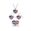 PalmBeach Jewelry Crystal Heart-Shaped American Flag 3-Piece Necklace, Drop Earring and Adjustable Ring Set in Silvertone 18"