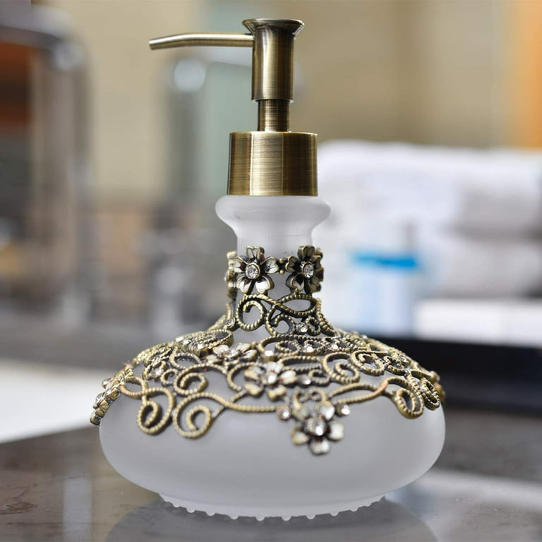 Gold Refillable Dish Soap Dispenser for Kitchen Sink,Hand Soap Dispenser  Bottle for Bathroom Countertop Sink, White Simple Modern Lotion Pump Bottle