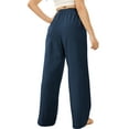 thumbnail image 4 of Women's Pants Casual Elastic High Waisted Wide Leg Pants Navy Blue XL Palazzo Pants with Pockets, 4 of 5
