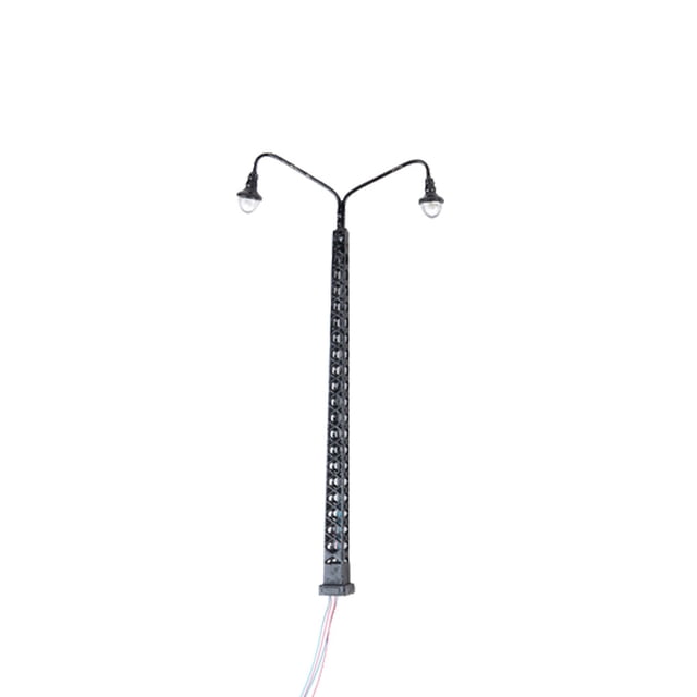Injueey Modelo de lámpara de vía férrea, farola clásica a escala 1:87, diseño de construcción, luz LED de parque de cabezales, decoraciones Artesanía Negro (luz blanca)