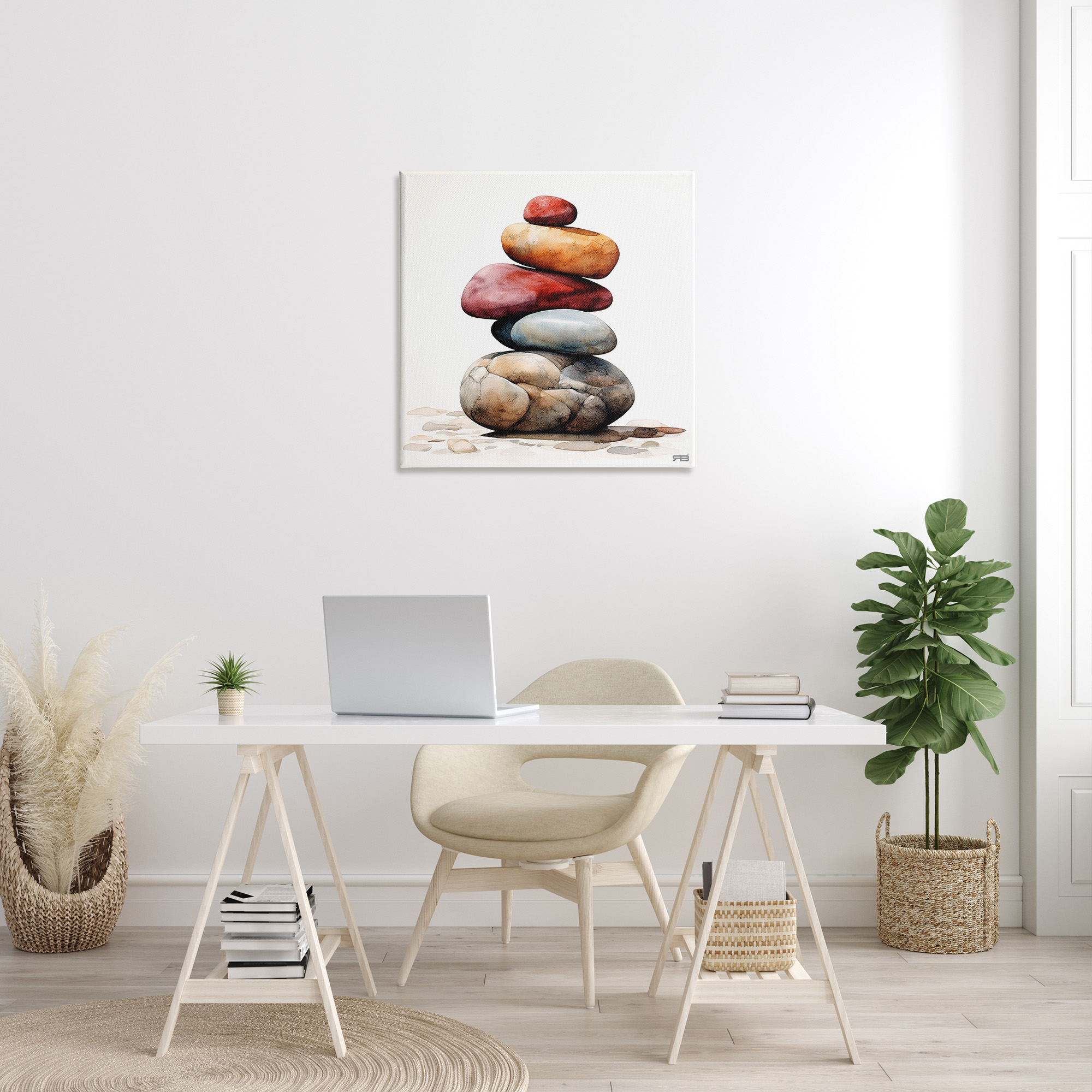Stupell Industries Varied Stacked Rocks Landscape Painting Gallery Wrapped Canvas Art Print Wall Art, 30 x 30