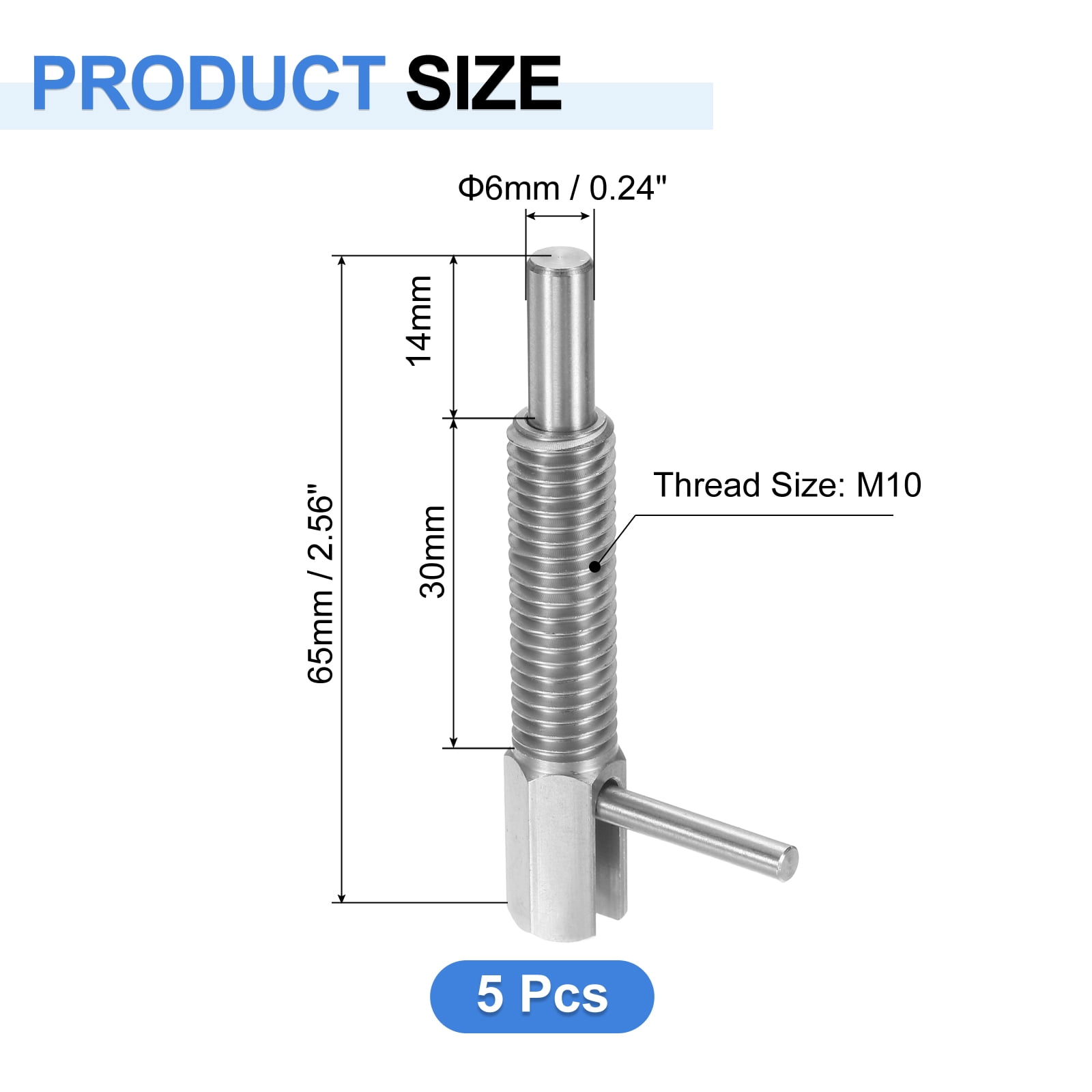 Uxcell 5 Pack Retractable Indexing Plunger Pin, M10 L Spring Plunger Stainless Steel Spring Loaded Latch Telescopic Locking Pin for Machinery Shipbuilding