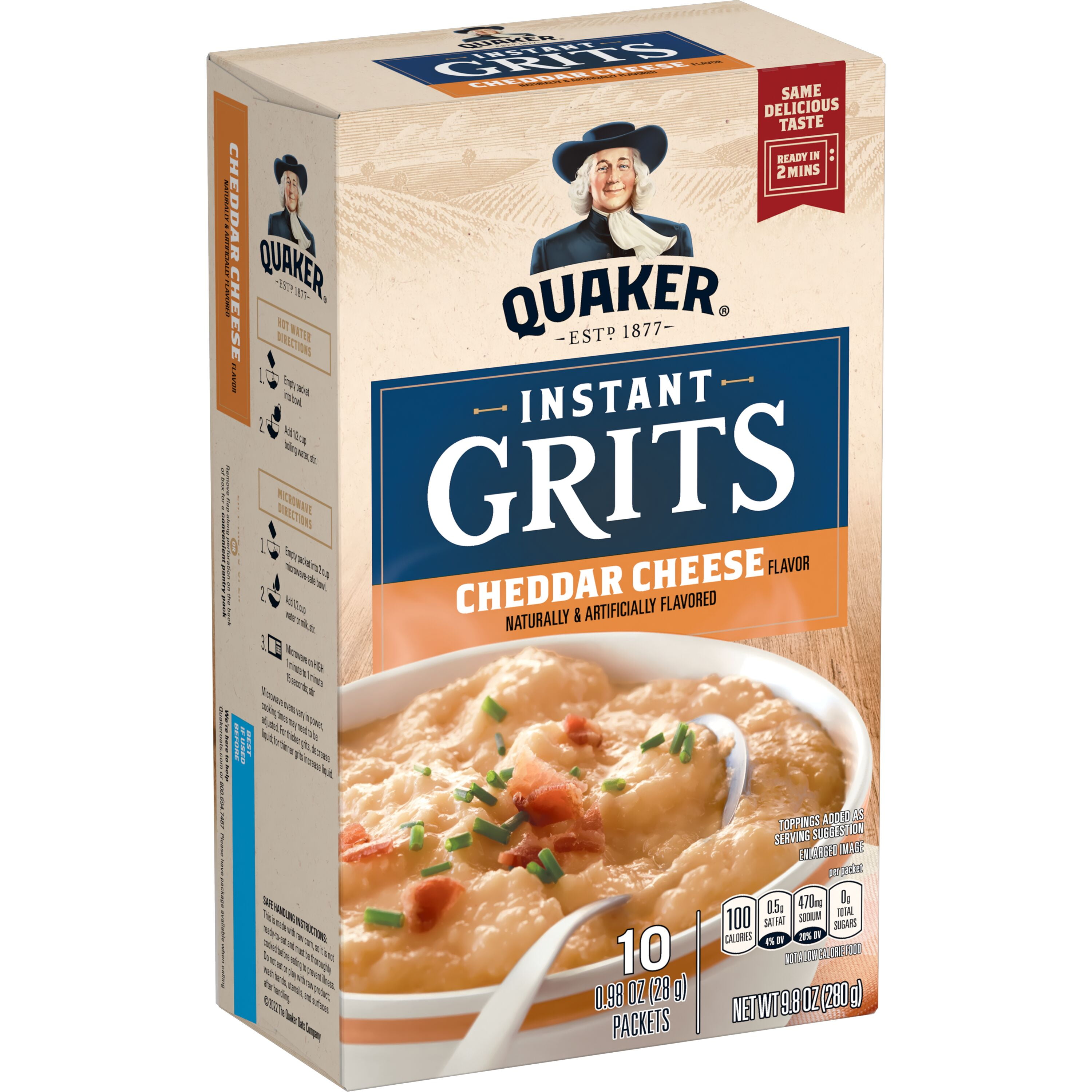 (12 pack) Quaker Cheddar Cheese Flavored Instant Grits, 9.8 oz Paperboard Box