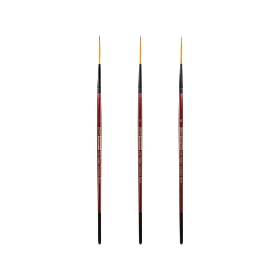 Creative Mark Ebony Splendor Short-Handled Synthetic Sable Paint Brush, Rigger # 0, Pack of 3, Teijin Multi-Filament Hair, Handcrafted Synthetic Paint Brushes for Acrylic, Watercolor Painting and More
