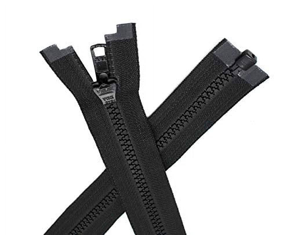 2pcs 145 Inches - 250 Inches Vislon YKK #5 Molded Plastic Zippers Separating Tent in-Outside Reversible Slide Color Black Made in USA (197 Inches)