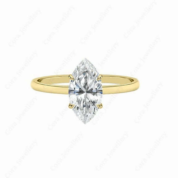 Cora Jewellery 2CT Marquise Moissanite Bridge Diamond Solitaire Engagement Ring For Women, 14K Yellow Gold