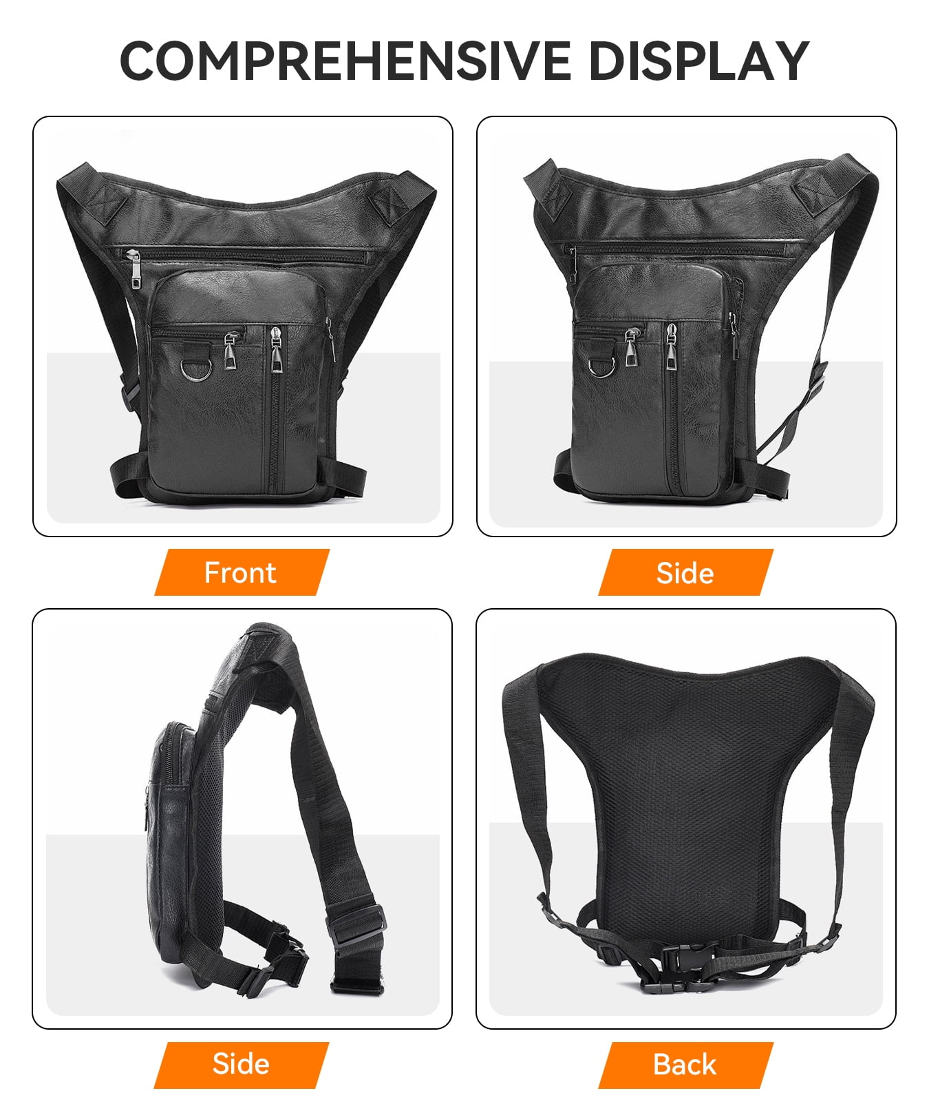 Egoelife Leather Thigh Bag for Men Motorcycle Drop Leg Bag Tactical Belt Bumbag for Multi Purpose Men’s Waist Fanny Pack for Outdoor Cycling Motorcycle Riding Hiking Camping
