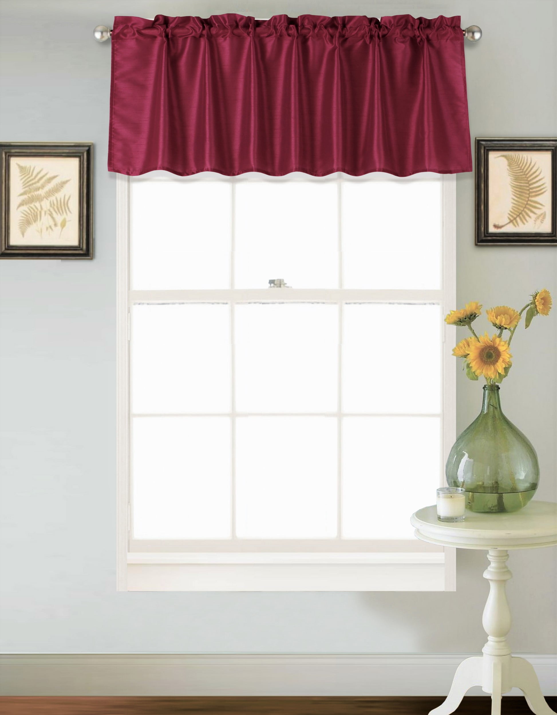 1PC BURGUNDY VALANCE TVLO18 BLACKOUT THERMAL TIER WINDOW TREATMENT ROD