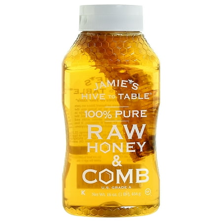 Jamie’s Hive to Table 100% PURE Raw Honey & Honey Comb, 100% Natural, Nature Made Honey with No Fillers, 16 Oz.