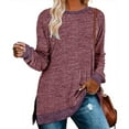 thumbnail image 2 of Blusa Manga Larga Bloqueo de Color Cuello Redondo Abertura Lateral Tops Básicos Cómodos para Mujer, 2 of 6